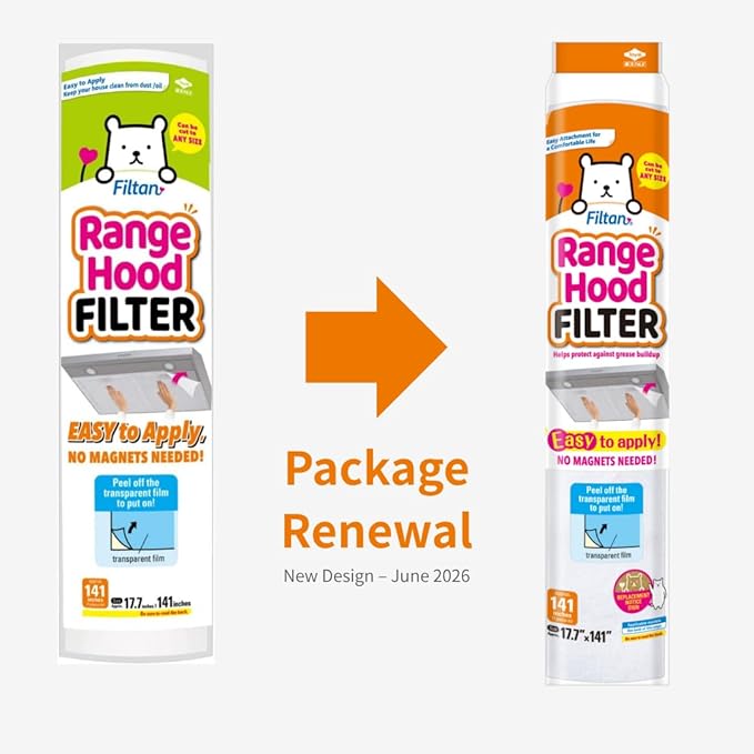 Easy Apply Range Hood Filter - Universal Size (141inches), Peel & Stick, Replaceable, FILTAN, Made in Japan