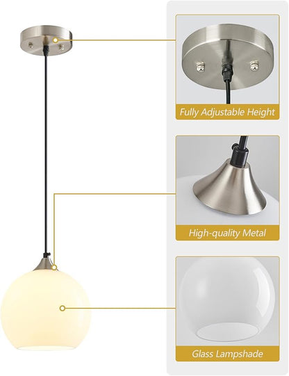 Milky Luster Glass Pendant Lights Kitchen Island Globe Pendant Light Fixtures Modern Pendant Lighting for Bedroom Living Dining Room Light Fixture (7.87 in, 3 Pack)