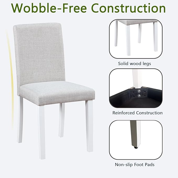 Ball & Cast Upholstered Dining-Room Chairs Set of 4, Kitchen Island Chair with Linen Padded Seat & White Wood Legs, 4pcs Modern Armless Side-Chair for Dining, Gray