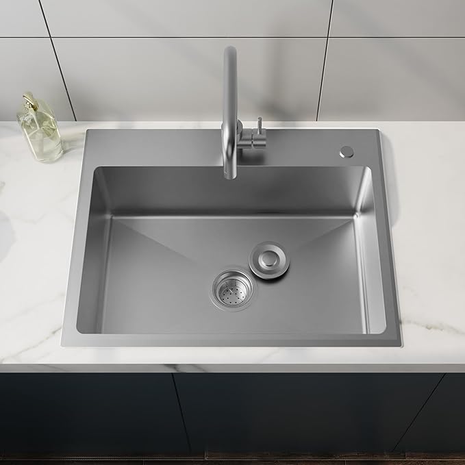 24" x 18" Drop in Kitchen Sink Stainless Steel Single Bowl Kitchen Sink with Drain Kit and Faucet