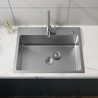24" x 18" Drop in Kitchen Sink Stainless Steel Single Bowl Kitchen Sink with Drain Kit and Faucet