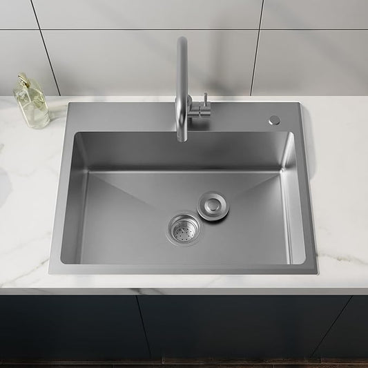 24" x 18" Drop in Kitchen Sink Stainless Steel Single Bowl Kitchen Sink with Drain Kit and Faucet