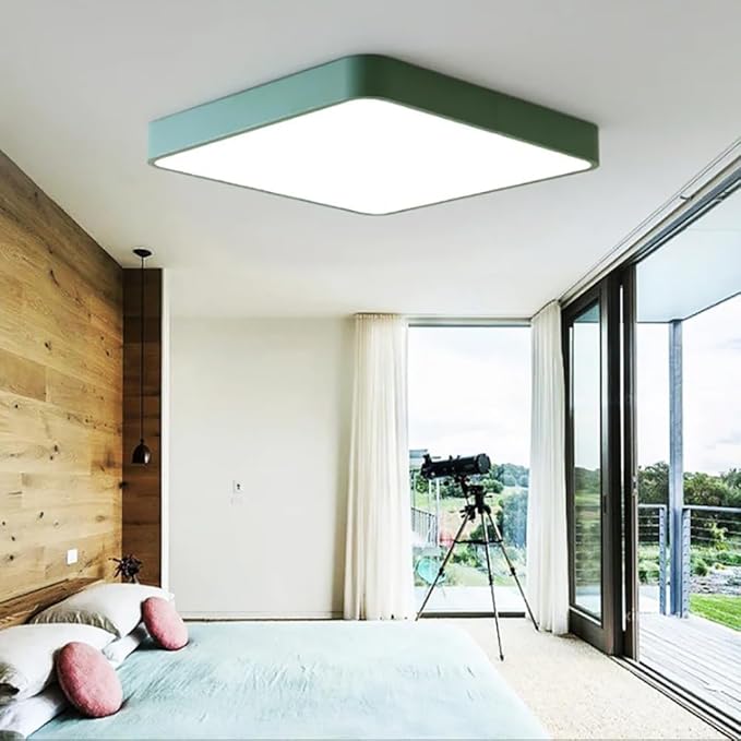 LED Ceiling Light Fixture,20 Inch Modern Square Recessed Ceiling Lights,48W 3000K-6000K Dimmable Light,Green Close to Ceiling Lighting Flush Mount for Bedroom Living Room Ceiling Lamp