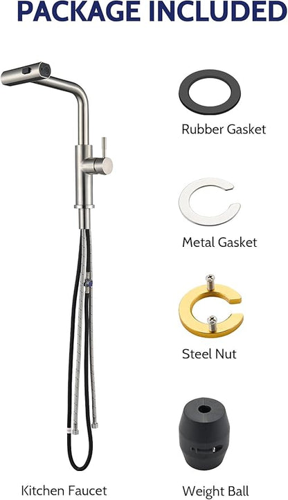 Kitchen Faucet with Pull Down Sprayer, Waterfall Single Hole Single Handle Sink Faucets with Pull-Down Sprayer for RV Kitchen Camper, Brushed Nickel Waterfall