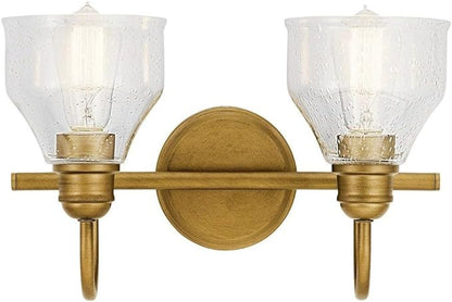 Kichler Avery 15" 2-Light Bathroom Vanity Light Fixture with Clear Seeded Glass in Natural Brass for Industrial Farmhouse Bathroom Over Mirror (8.25" x 15" x 9.5") 45972NBR