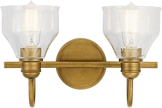 Kichler 2-Light Bathroom Vanity Light Fixture with Satin Etched Glass, Traditional Style Bath Light in Tannery Bronze for Over Mirror (12.25" x 8" x 8"), 5336TZS