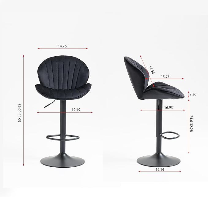 Rhomtree 24-32 Inch Swivel Bar Stools, Adjustable Counter Height Barstools, Velvet Tufted Upholstered and Footrest Barstools, Upholstered Bar Chairs for Home Bar Kitchen Island(Black Set of 8)