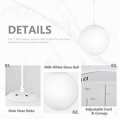 KoKo&Yukina Globe Pendant Light 6 Light White Globe Pendant Lights Kitchen Island Mid Century Light Fixture with Milky White Glass Shade Lights for Staircase