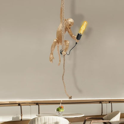 Vintage Monkey Pendant Light, 13.7 * 28.3in Industrial Retro Ceiling Pendant Lamp Fixture Vintage Resin Hemp Rope Chandelier Ceiling Pendant Lamp for Kitchens Corridors Bedrooms Dining Rooms