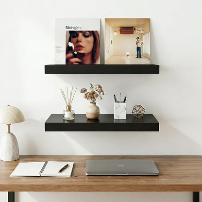 INHABIT UNION 17.5in Floating Shelves for Wall, Wall Mounted Shelves for Decor Storage Set of 2, Floating Shelf for Bedroom, Bathroom, Living Room and Kitchen（Black）