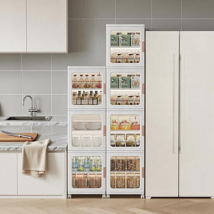 3-Tier Slim Bathroom Storage Cabinet with Doors and Movable Wheels Plastic Organizers and Storage Cabinets Small Spaces for Bathroom Pantry Kitchen Laundry Room Quick Assembly White