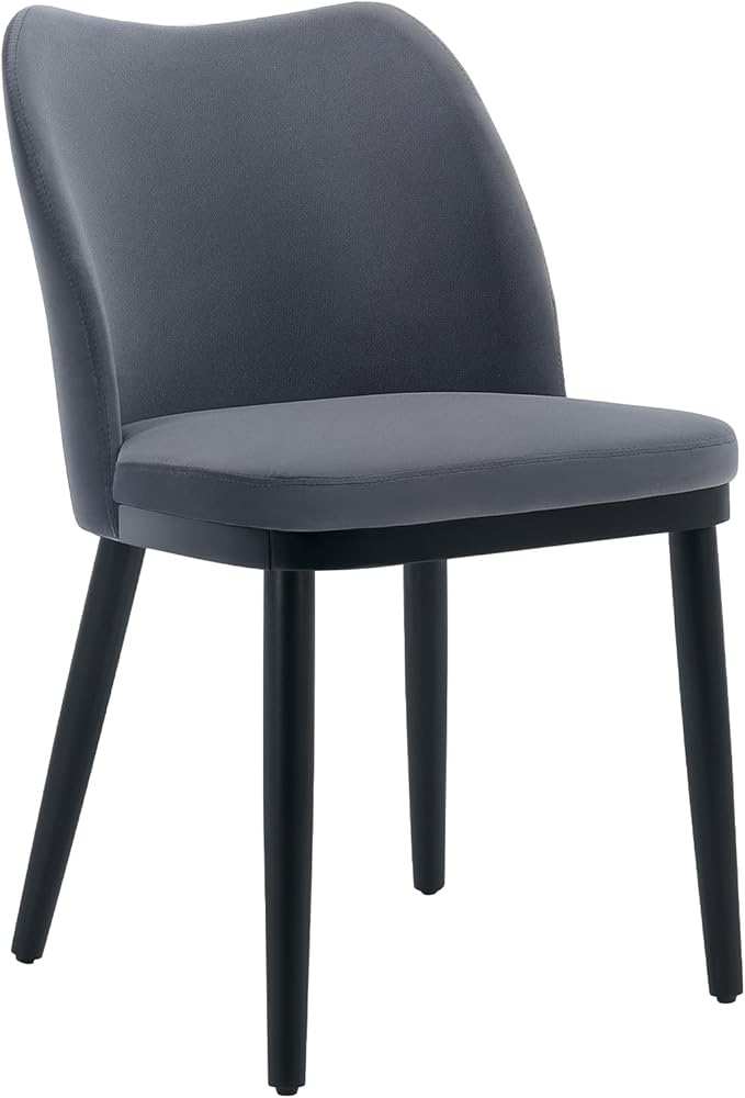 2 Dining Chairs: Upholstered Velvet Dining Room Side Chairs, Chair for Dining Room with Padded Seat and Wood Legs-Modern Dining Chairs for Restaurant, Kitchen, Cafe, Living Room(Dark Grey)