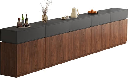 157.5"Buffet Cabinet with Drawer & Door, Console Table, Set of 5 Modular Stackable Sideboard Coffee Bar Cabinet with Adjustable Shelve, Matte Gray Walnut Storage Accent Credenza for Living Room