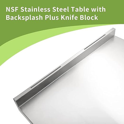 NSF Stainless Steel Table for Prep & Work with Backsplash 24x18 Inches, Metal Commercial Kitchen Table with Under Shelf and AdjustableTable Foot for Restaurant, Home and Hotel