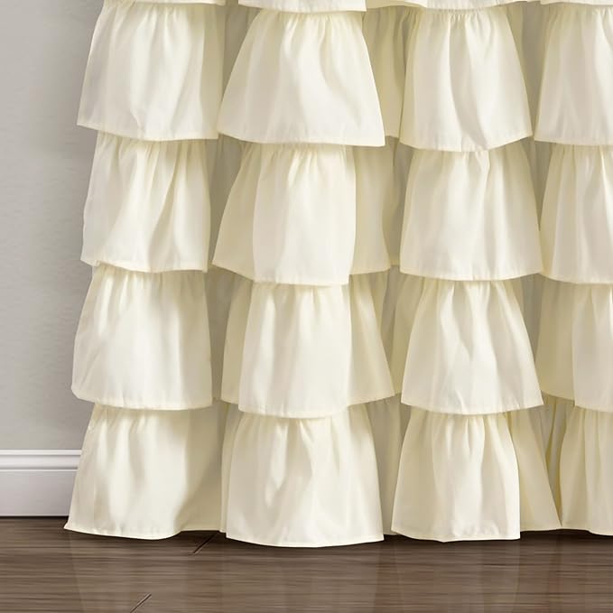 Lush Decor Allison Ruffle 100% Blackout Window Curtain Single 40" W x 84" L Ivory - Cream Blackout Curtains for Bedroom or Nursery - Coquette Curtains