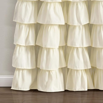 Lush Decor Allison Ruffle 100% Blackout Window Curtain Single 40" W x 84" L Ivory - Cream Blackout Curtains for Bedroom or Nursery - Coquette Curtains
