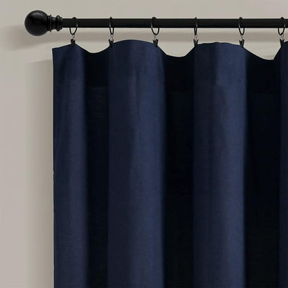 Lush Decor Linen Button Window Curtain Panel, Single, 100" W x 84" L, Navy & White - Country Curtains - Rustic Decor - Color Block Modern Farmhouse Curtains For Living Room, Bedroom & Dining Room