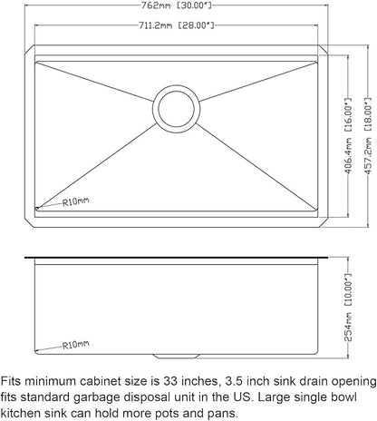 30 inch Gold Stainless Steel Undermount Kitchen Sink - CELAENO 30x18x10 Handmade 16 Gauge Single Bowl Workstation Sink, 10 Inch Deep Kitchen Sink is Equipped with Various Accessories