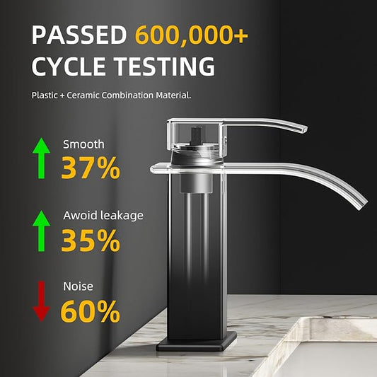Ryuwanku Bathroom Faucet Matte Black Modern Waterfall Bathroom Sink Faucet with Single Handle Suitable for 1 or 3 Holes,Supply Deck Plate and Hose