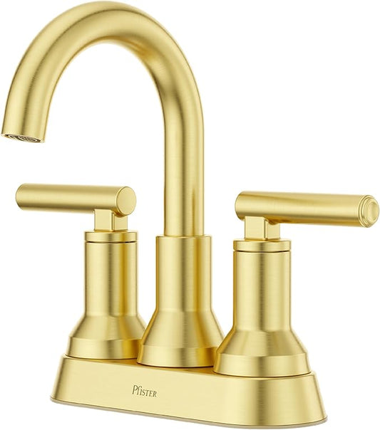 Pfister Capistrano Bathroom Sink Faucet, 4-Inch Centerset, 2-Handle, 3-Hole, NSF Certified, Brushed Gold Finish, LF048CSOBG