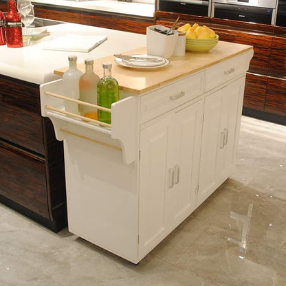GOWE Kitchen Island & Kitchen Cart, Mobile Kitchen Island, Rubber Wood Top, Big & Adjustable Shelf Inside Cabinet for Different Utensils, Luxury Design Fits Party at Different Site.