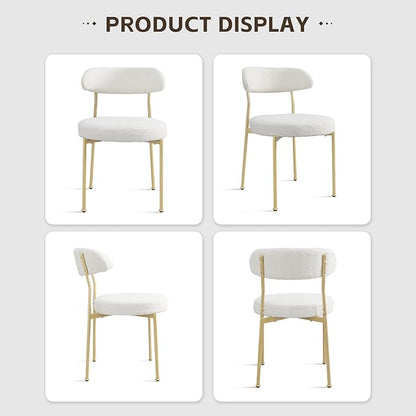 White Boucle Dining Chair Set of 4, Modern Oval Upholstered Dining Chairs with Curved Back and Metal Leg for Dining Room,Restaurant,Kitchen Island(Gold Leg)