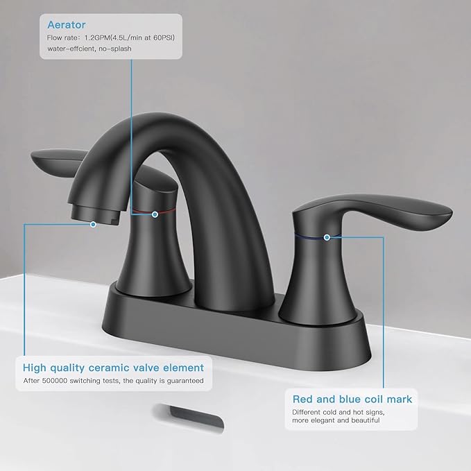 Bathroom Faucet, 4 Inch Bathroom Faucets for Sink 3 Hole, Centerset Bathroom Sink Faucet with Pop Up Drain and cUPC Lead-Free Hose(Matte Black)