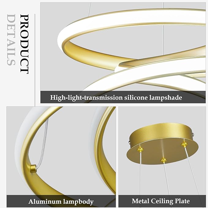 Modern Pendant Lights Gold Pendant Light Irregular Streamline LED Chandelier Adjustable Height Pendant Lighting for Kitchen Island Dining Room Bedroom Living Room Corridor Hallway Foyer