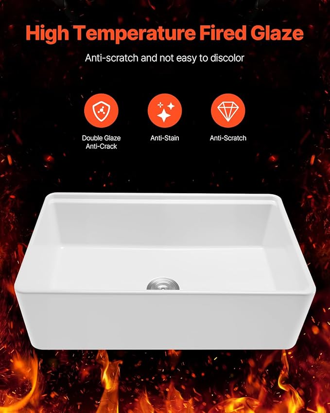 VEVOR 32x20 inch Farmhouse Sink, White Sink Workstation, Fireclay Undermount Basins, Apron Front Single Bowl Basin with Multiple Accessories, Large Capacity Household Dishwasher Sinks for Kitchen