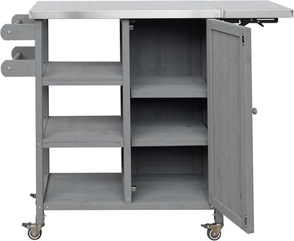JIJIWANG 33.4" Foldable Outdoor Kitchen Island Patio Kitchen Island Outdoor Kitchen Cart Portable Prep Station with Lockable Wheels, Storage Cabinet and Towel Rack for Patio and Outdoor Grey