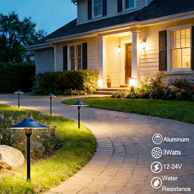 Arrownine Cast Aluminum Low Voltage Landscape Path Area Spread Lighting Pathway Lights Included Ground Spike,Wire Connectors Free Replaceable 3 Watts G4 LED Bulb Warm White 2-Pack (Black Finish)