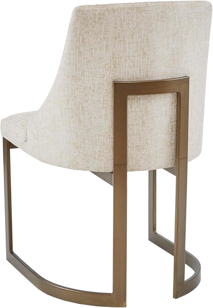 Madison Park Bryce Parsons Upholstered Accent Dining Chairs Set of 2, Padded Seat with Cushion, Antique Gold Metal Frame Back and Sled Leg, Contemporary Modern Chic for Kitchen, Cream 2 Piece