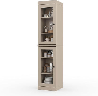 Palace Imports Solid Wood Kitchen Pantry Cabinet w/Glass Doors - Narrow Storage Cabinet - 16.5" Wide x 71.5" Tall - Beige, Adjustable Shelves, 100% Eco-Friendly Wood, Modular Cabinets