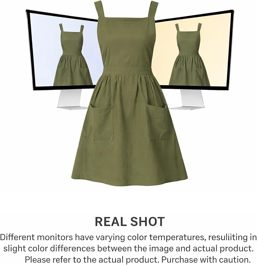 Pinknoke Cotton Linen Pinafore Apron Dress for Women with Pockets Cute Art Chef Aprons for Kitchen Baking Gardening Painting