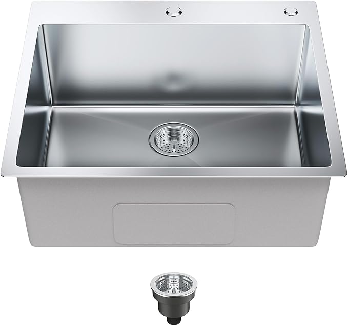 VEVOR Kitchen Sink, 304 Stainless Steel Recessed Sink, Top Mount Single Bowl with Accessories (2 Pack), Home Dishwasher Sink for Workstation, RV, Prep Kitchen and Bar Sink, 25"