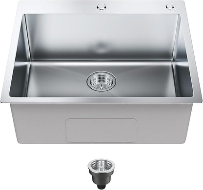 VEVOR Kitchen Sink, 304 Stainless Steel Recessed Sink, Top Mount Single Bowl with Accessories (2 Pack), Home Dishwasher Sink for Workstation, RV, Prep Kitchen and Bar Sink, 25"