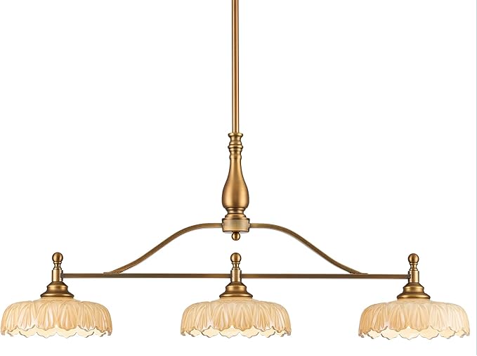 HDDFL Chandeliers Pendant Light Fixture Vintage Pendant Lighting Fixtures 3 Lights Chandelier Kitchen Glass Hanging Lamp for Island Dining Living Room Brass and Brown