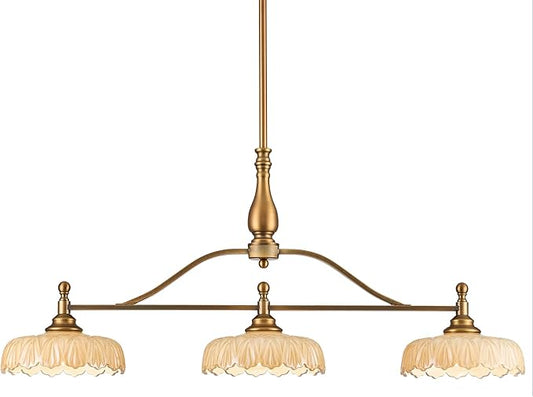 HDDFL Chandeliers Pendant Light Fixture Vintage Pendant Lighting Fixtures 3 Lights Chandelier Kitchen Glass Hanging Lamp for Island Dining Living Room Brass and Brown