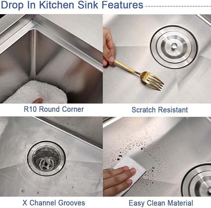 Stainless Steel Kitchen Sink with Cup Washer-Hovheir 31x20 Drop In Top Mount Kitchen Sink Workstation 16 Gauge Stainless Steel Single Bowl Deep Sinks Over Mount Sinks with Glass Rinser, Cutting board