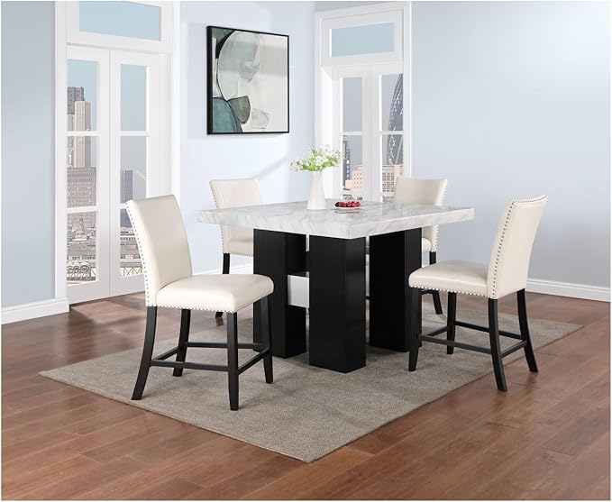 Mikha White Table - Stylish Kitchen Island Counter - Faux Marble Top - 48"