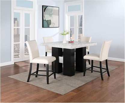 Mikha White Table - Stylish Kitchen Island Counter - Faux Marble Top - 48"