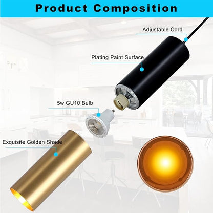 Modern Mini Pendant Light Set of 3, Metal Gold Black Pendant Ceiling Lamps Fixture with LED Bulb Hanging Light for Kitchen Island Living Room Bedroom Cafe Bar