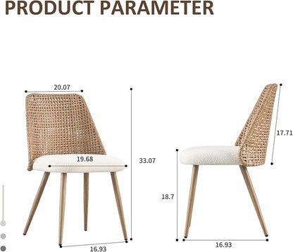Rattan Dining Chairs, Upholstered Dining Chairs with Armless and PE Cane Backrest, Mid Century Modern Dining Room Chairs with Metal Legs for Kitchen Island,Set of 4