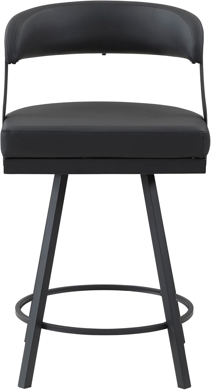 Lexicon Swivel Counter Height Stools Set of 2 - Counter Height Stools for Kitchen Island, Padded Seat, Open Back, Sturdy Black Metal Frame Finish and Faux Leather Cushion Seat, Sturdy Black