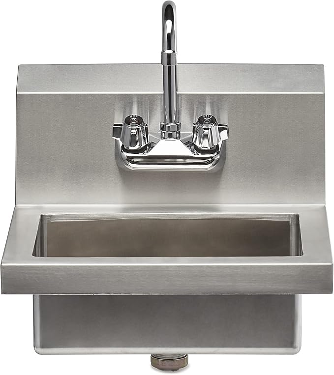 Rockpoint 304 Stainless Steel handmake Sink for Washing with Faucet, Commercial Wall Mount Hand Basin for Restaurant, Kitchen and Home, 17 x 15 Inches, Silver