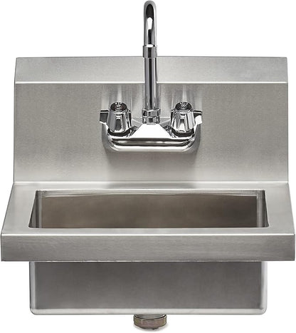 Rockpoint 304 Stainless Steel handmake Sink for Washing with Faucet, Commercial Wall Mount Hand Basin for Restaurant, Kitchen and Home, 17 x 15 Inches, Silver