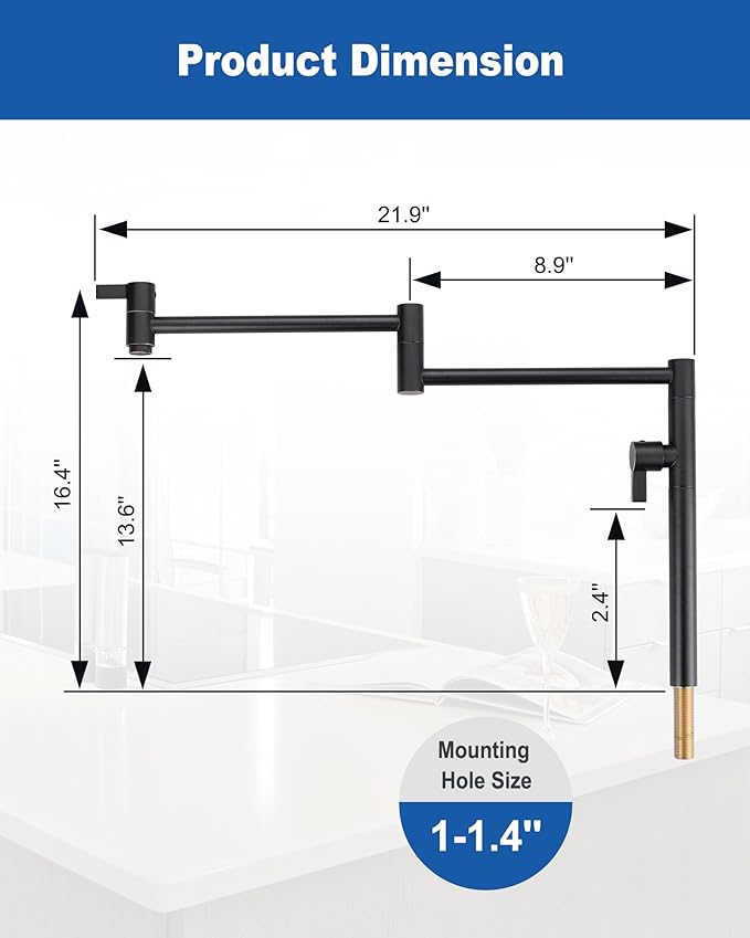 Deck Mount Pot Filler Faucet, ARCORA Solid Brass Pot Filler Oil Rubbed Bronze Kitchen Folding Faucet with Stretchable Double Joint Swing Arm, Deck Mounted Pot Filler