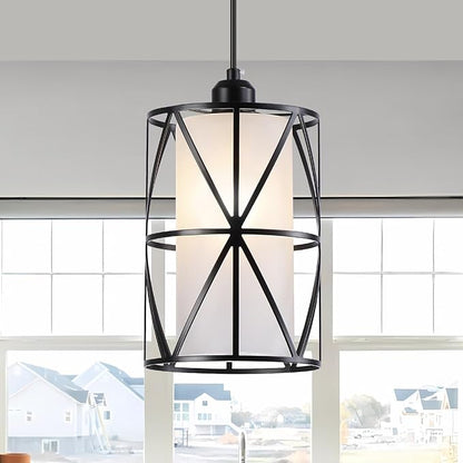 7"×10" Pendant Lights with Frosted Glass, Matte Black Pendant Lighting Kitchen Island, Cylindrical Pendant Light Fixtures, Modern Kitchen Island Lighting, Pendant Light for Foyer-Large