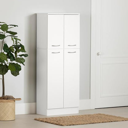South Shore 7150971 4-Door Storage Pantry with Adjustable Shelves, Pure White