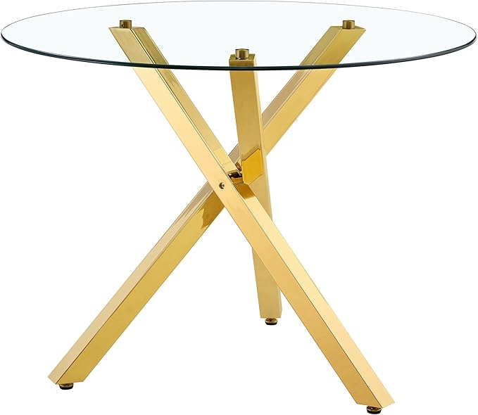 Round Glass Dining Table 39 Inch Modern Round Kitchen Table with Metal Legs Durable Stylish Dinner Table for Dining Room Kitchen